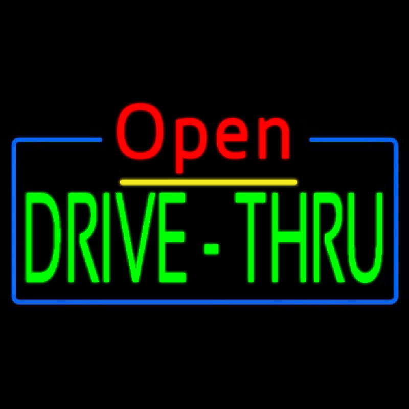 Red Open Green Drive Thru Neon Skilt