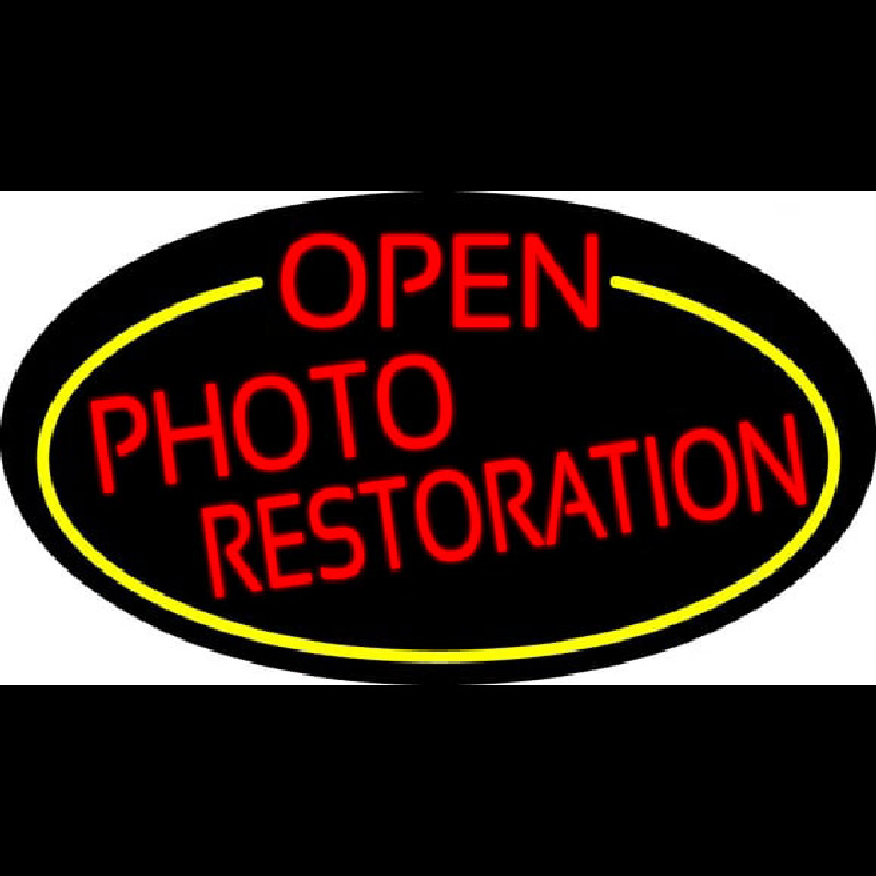 Red Open Photo Restoration Oval With Yellow Border Neon Skilt