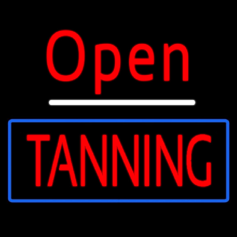 Red Open Tanning Blue Border Neon Skilt