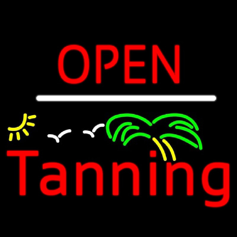 Red Open Tanning Palm Tree Neon Skilt