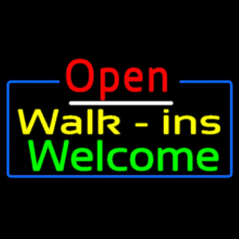 Red Open Walk Ins Welcome Neon Skilt