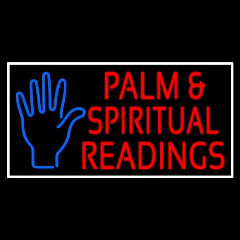 Red Palm And Spiritual Readings White Border Neon Skilt