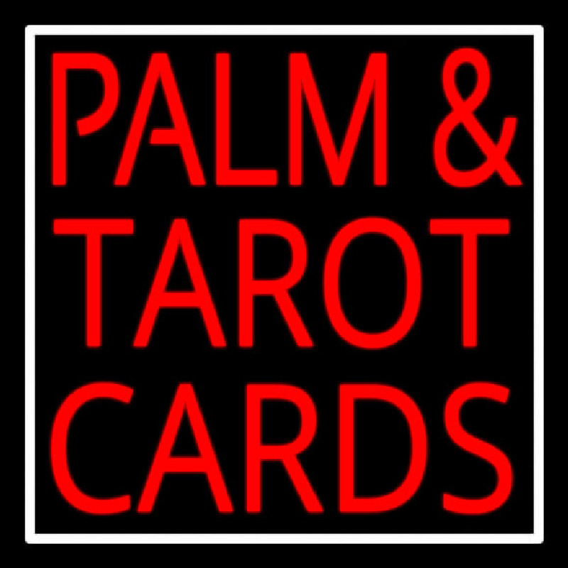 Red Palm And Tarot Cards Block White Border Neon Skilt