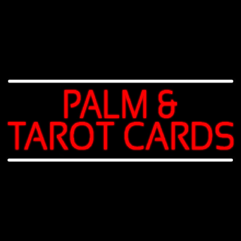 Red Palm And Tarot Cards Block With White Line Neon Skilt