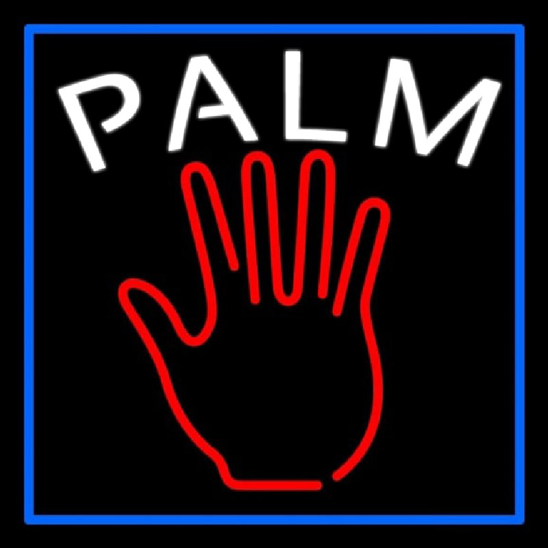 Red Palm Blue Border Neon Skilt