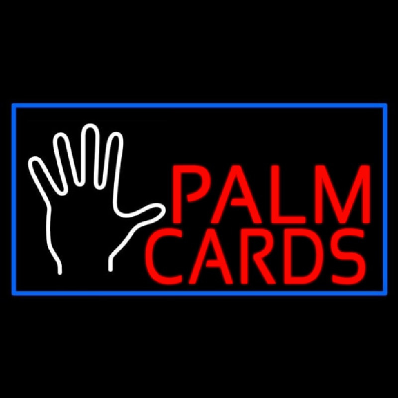 Red Palm Cards Blue Border Neon Skilt