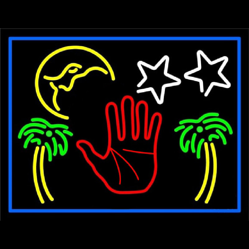 Red Palm Logo Psychic Blue Border Neon Skilt