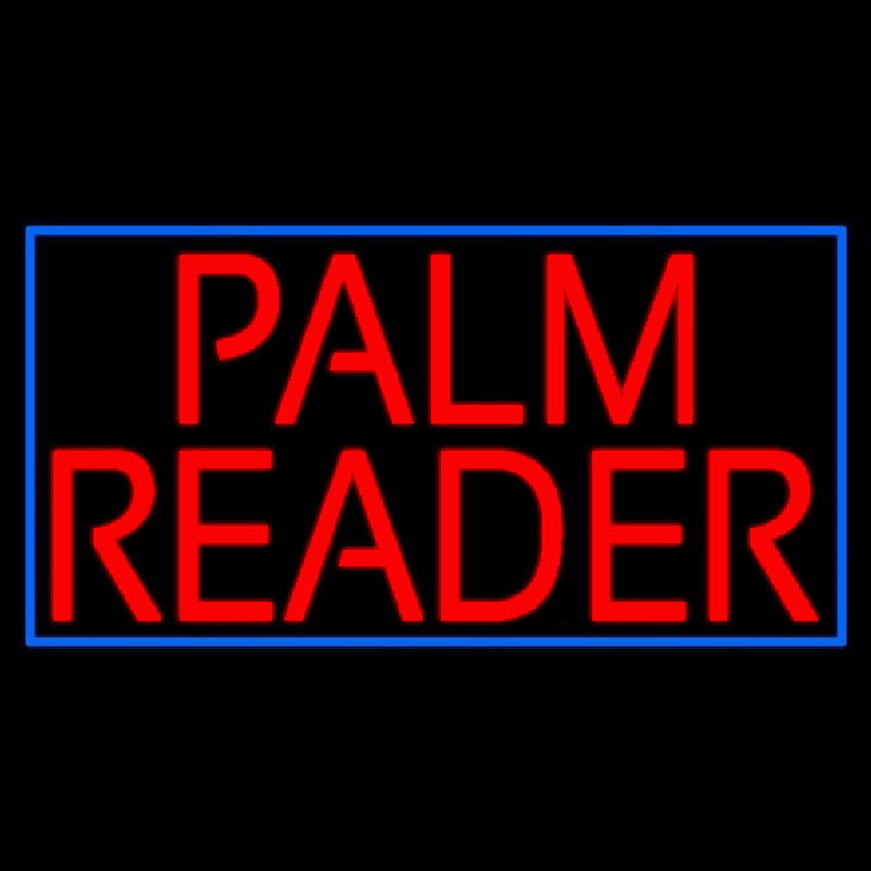 Red Palm Reader Block Blue Border Neon Skilt