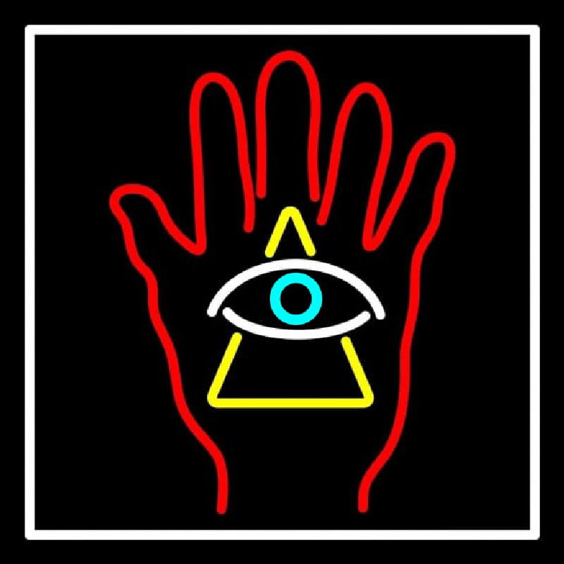 Red Palm With Eye Pyramid Neon Skilt