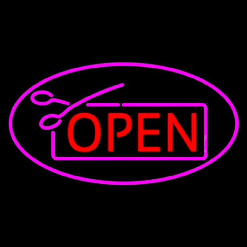 Red Pink Open With Scissor Neon Skilt