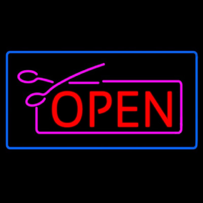 Red Pink Open With Scissors Blue Border Neon Skilt