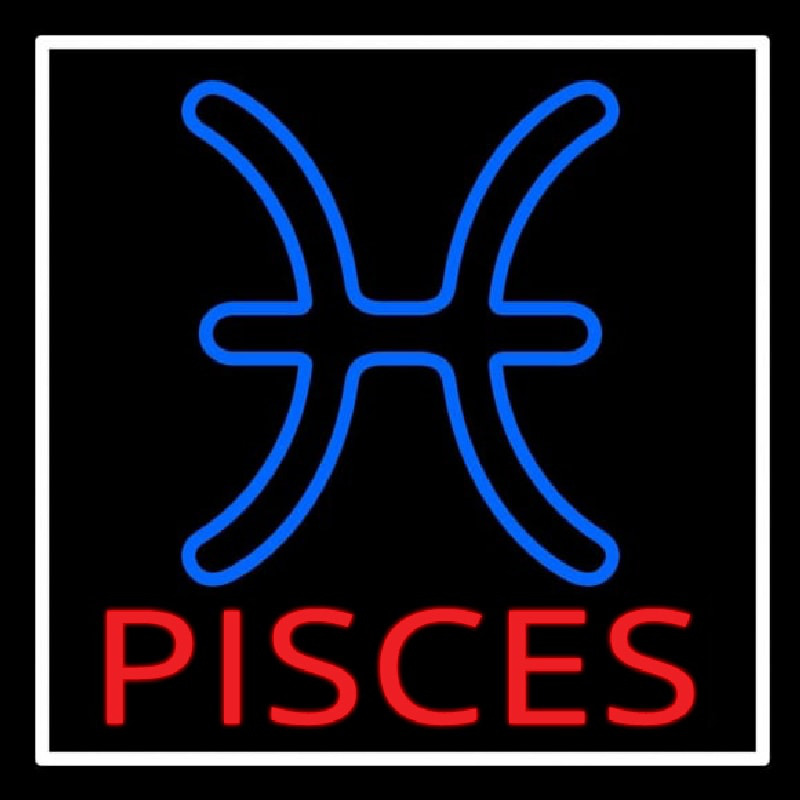 Red Pisces White Border Neon Skilt