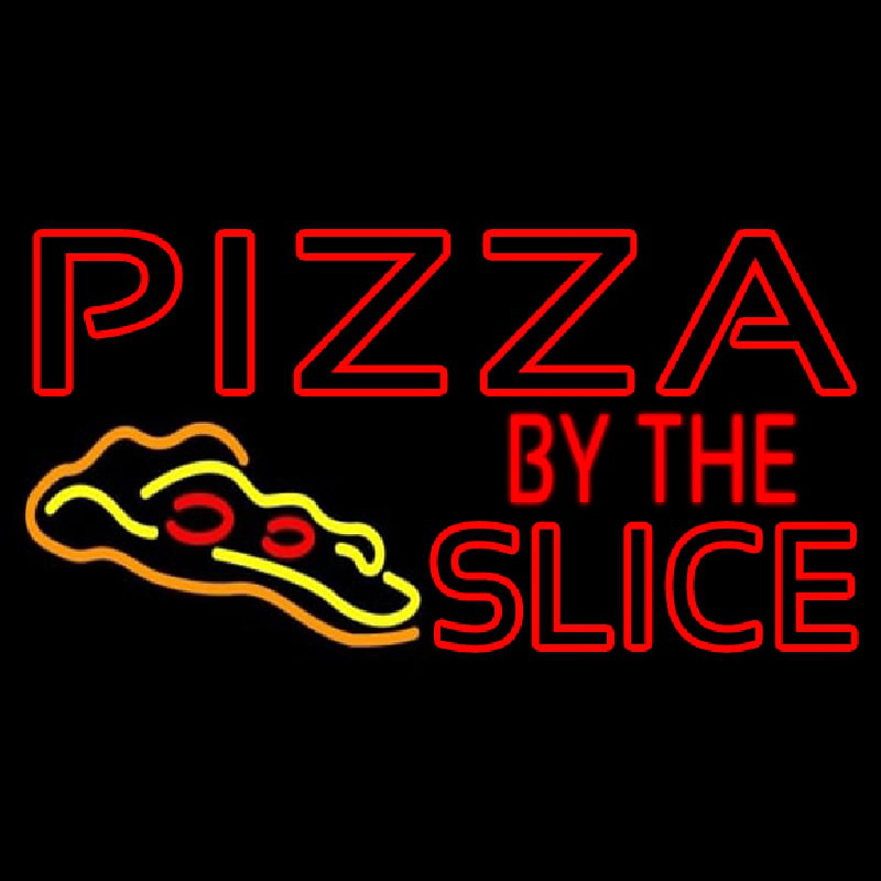 Red Pizza By The Slice Logo Neon Skilt