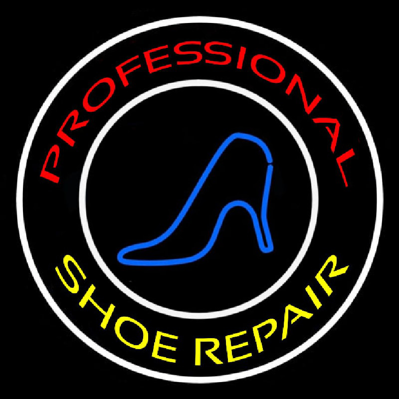 Red Professional Yellow Shoe Repair Neon Skilt