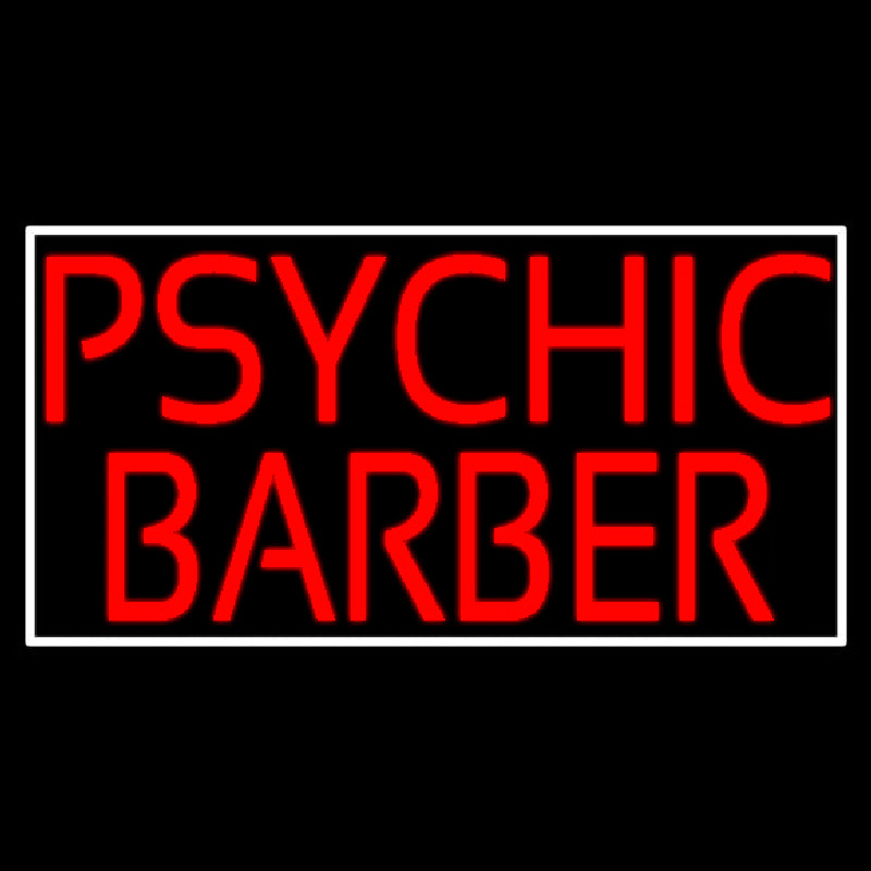 Red Psychic Barber With Border Neon Skilt