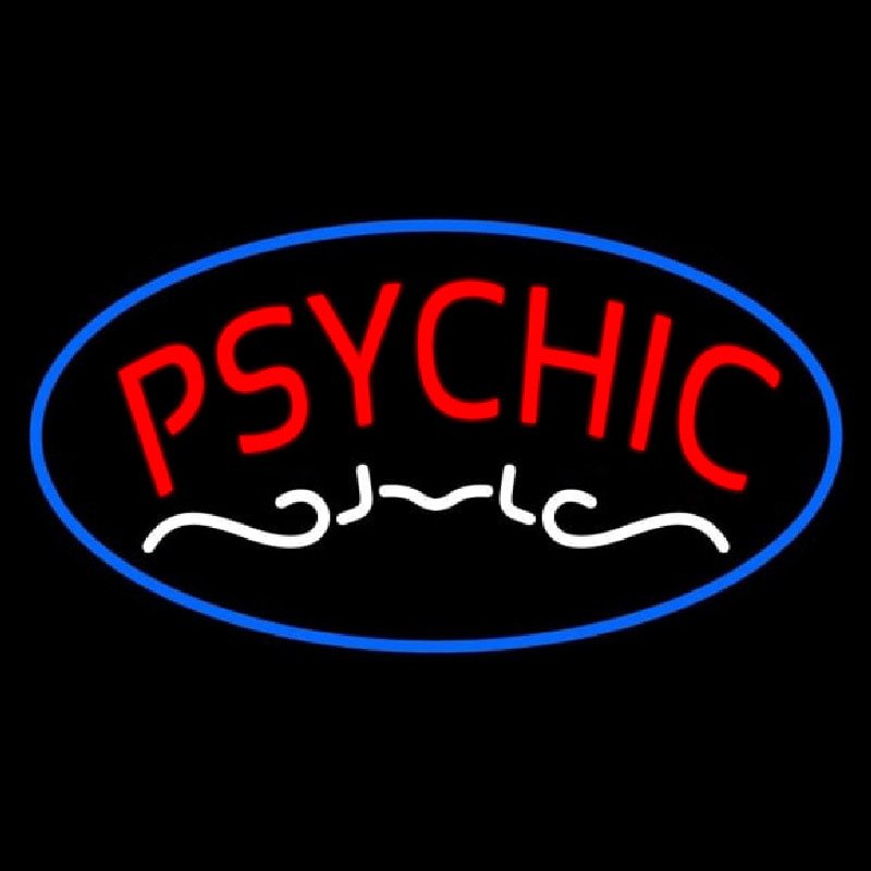 Red Psychic Blue Border Neon Skilt