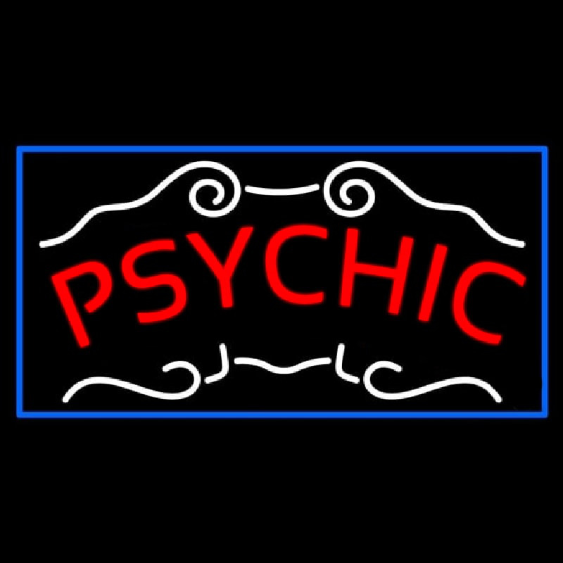 Red Psychic Blue Border Neon Skilt