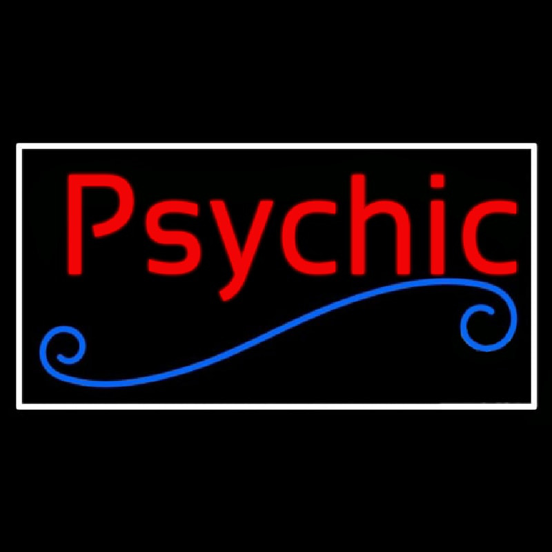 Red Psychic Blue Line White Border Neon Skilt