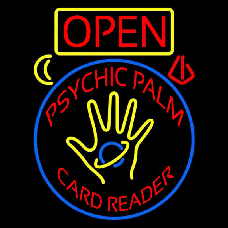 Red Psychic Palm Card Reader Open And Logo Neon Skilt