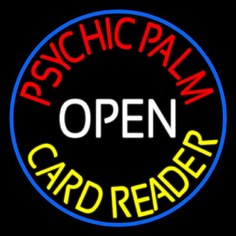 Red Psychic Palm Yellow Card Reader White Open Neon Skilt