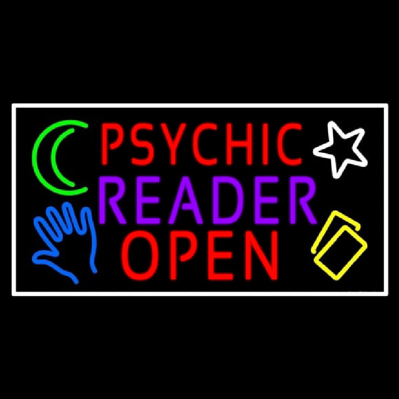 Red Psychic Purple Reader Red Open Block White Border Neon Skilt