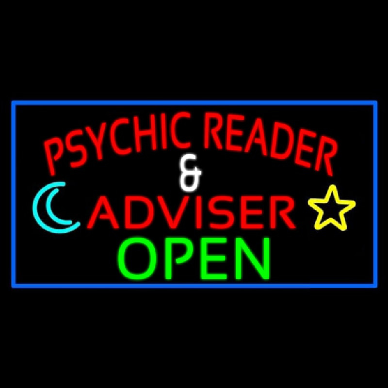 Red Psychic Reader And Advisor With Open Neon Skilt