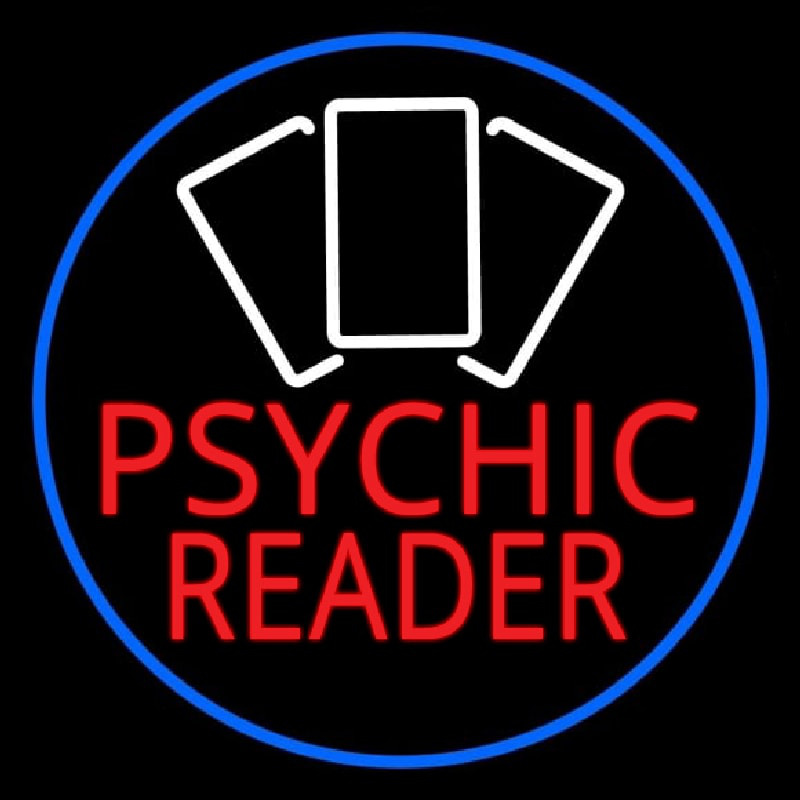 Red Psychic Reader White Cards And Blue Border Neon Skilt