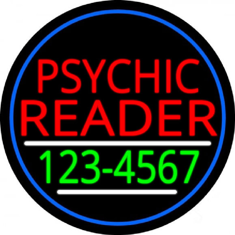 Red Psychic Reader With Green Phone Number And Blue Border Neon Skilt