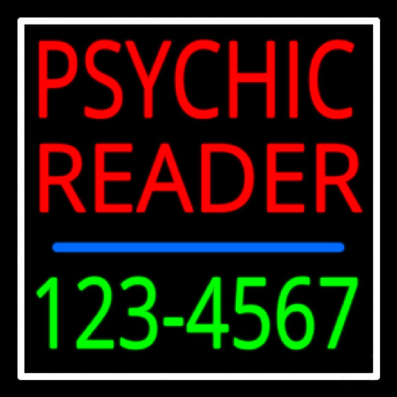 Red Psychic Reader With Green Phone Number Neon Skilt