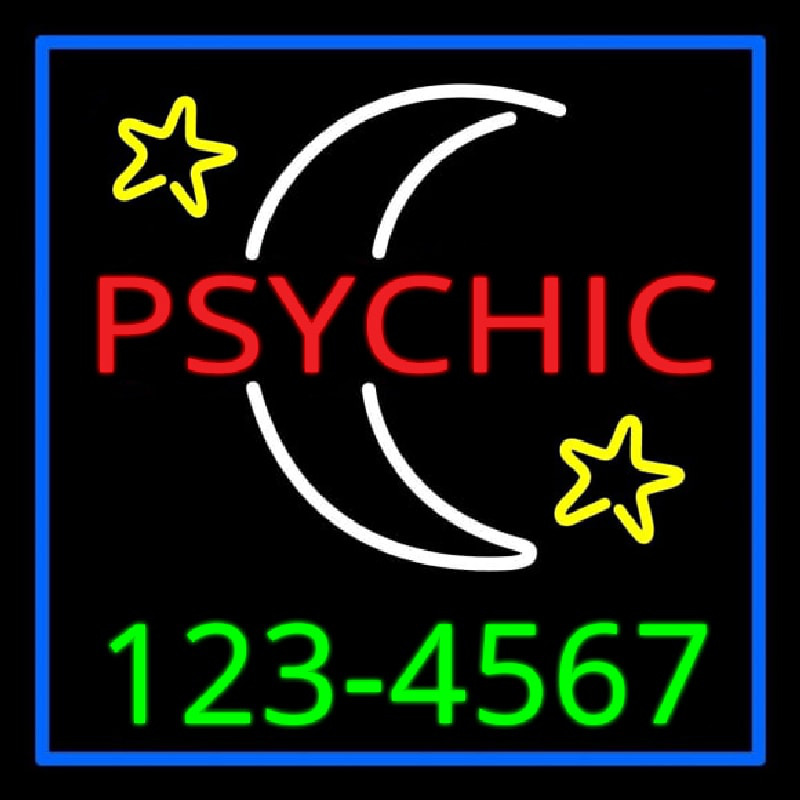 Red Psychic White Logo Green Phone Number Neon Skilt