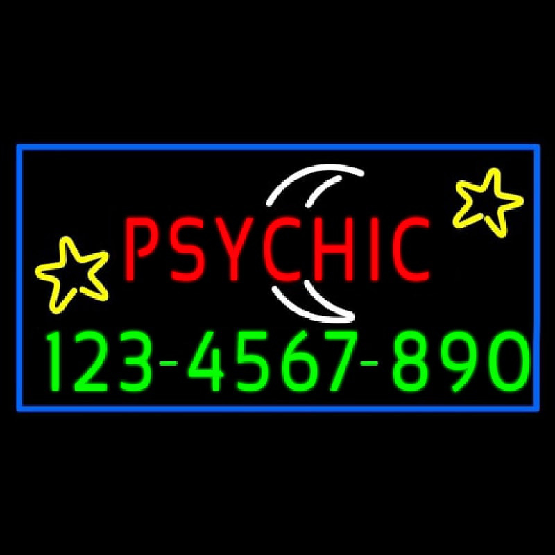 Red Psychic White Logo Phone Number Neon Skilt