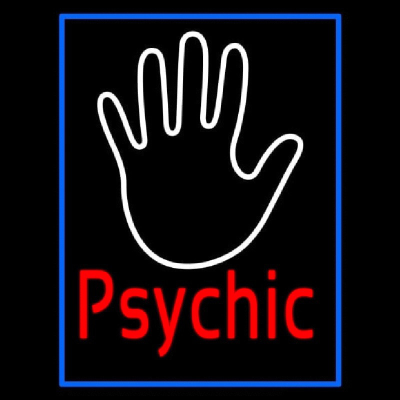 Red Psychic With Blue Border Neon Skilt