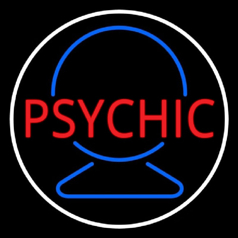 Red Psychic With Crystal White Border Neon Skilt