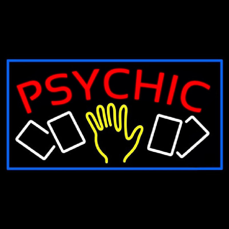 Red Psychic With Logo And Blue Border Neon Skilt