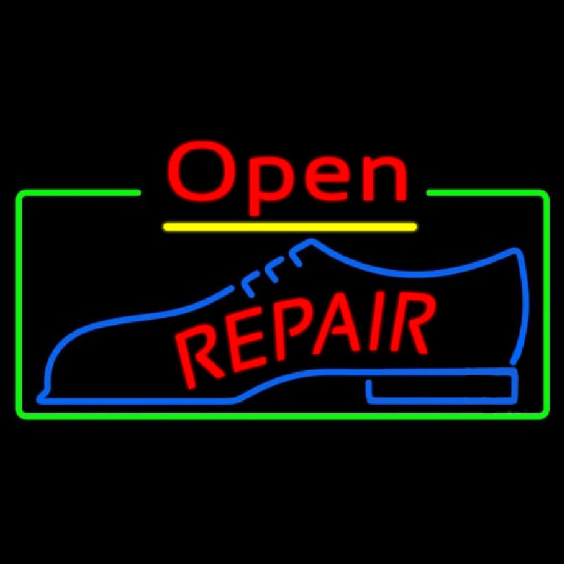 Red Repair Shoe Logo Open Neon Skilt