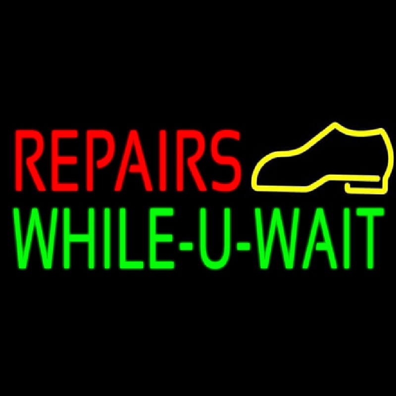 Red Repairs Green While You Wait Neon Skilt