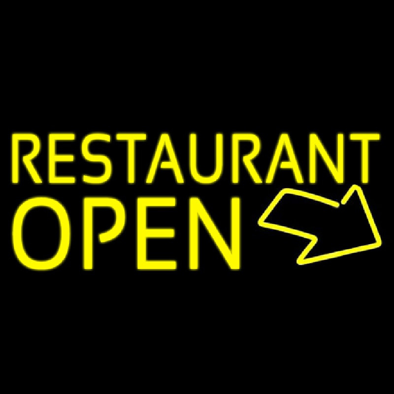 Red Restaurant Open With Arrow Neon Skilt