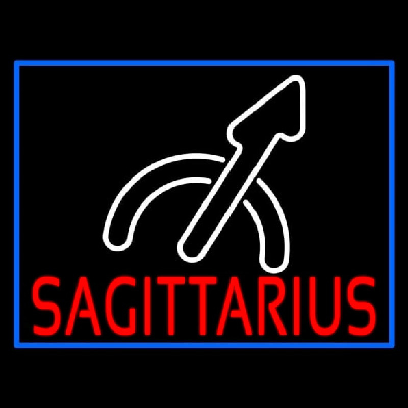 Red Sagittarius White Logo Blue Border Neon Skilt