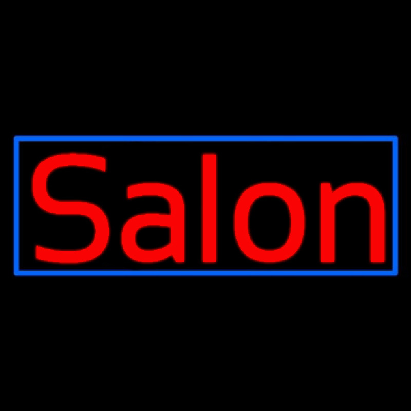 Red Salon With Blue Border Neon Skilt