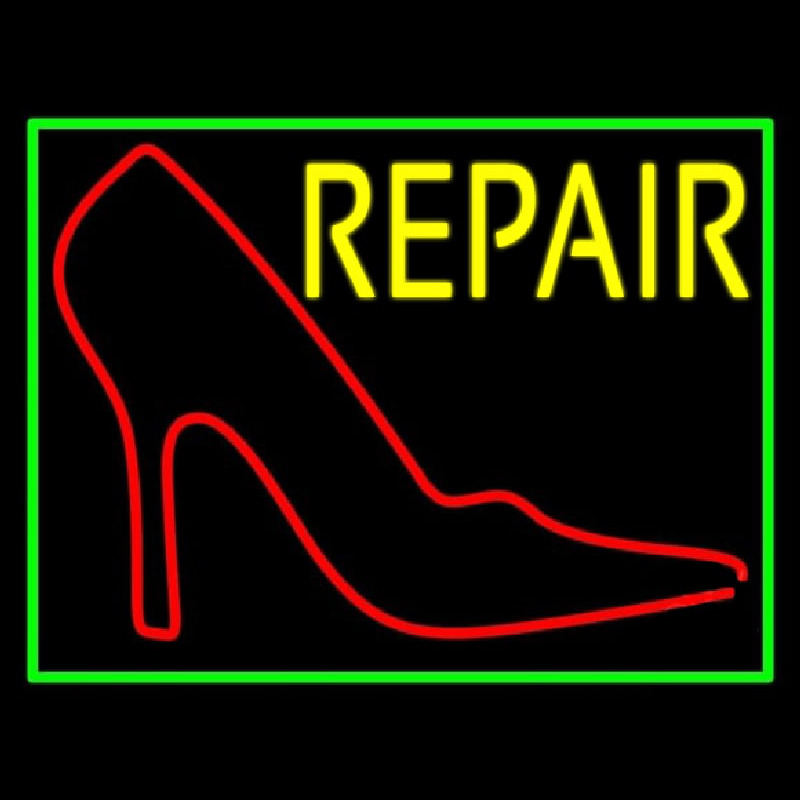 Red Sandal Logo Repair With Border Neon Skilt