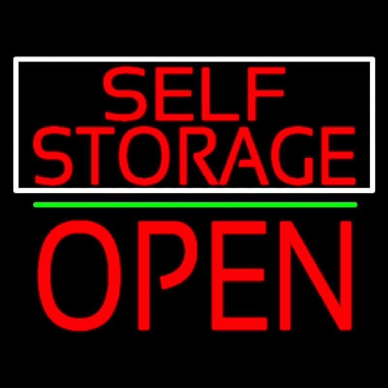 Red Self Storage White Border Open 1 Neon Skilt