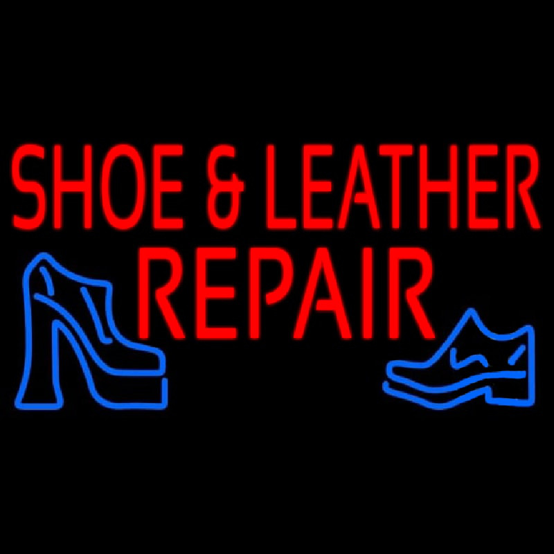 Red Shoe And Leather Repair Neon Skilt