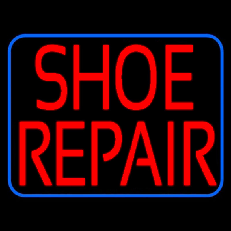 Red Shoe Repair Blue Border Neon Skilt