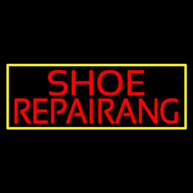 Red Shoe Repairing With Border Neon Skilt