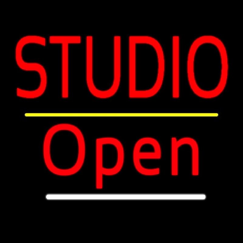 Red Studio Open Yellow Line Neon Skilt