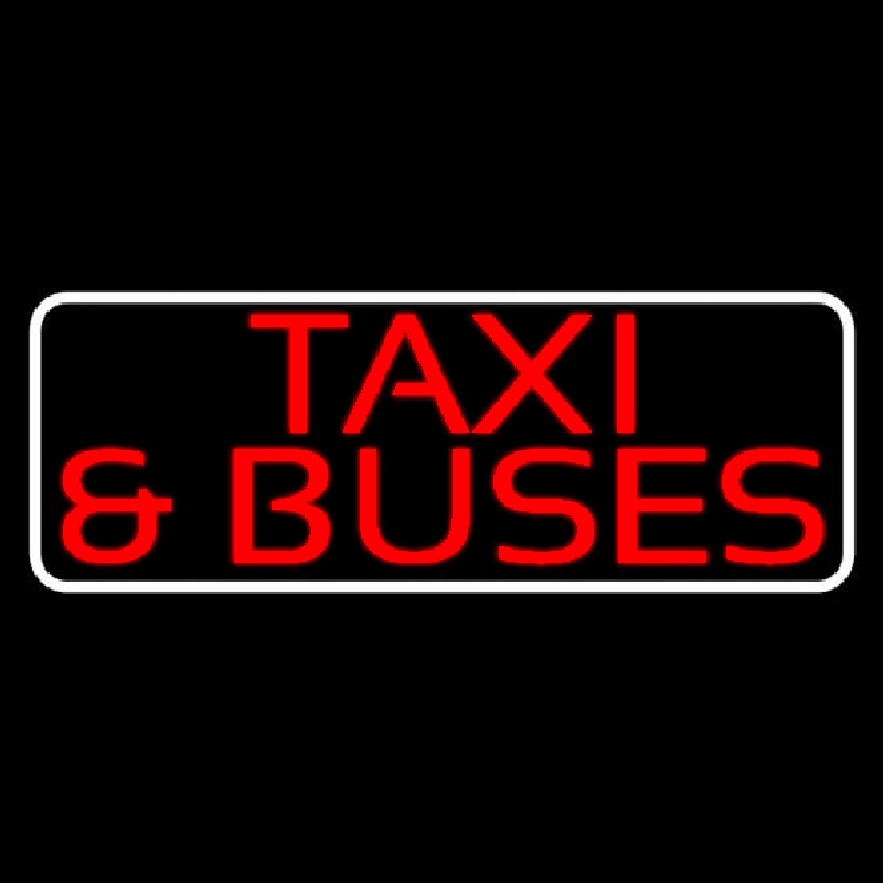 Red Ta i And Buses With Border Neon Skilt