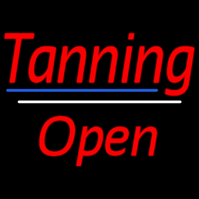 Red Tanning Open Blue White Line Neon Skilt