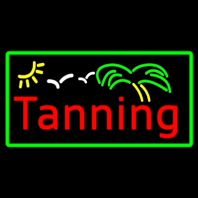 Red Tanning Palm Tree With Green Border Neon Skilt