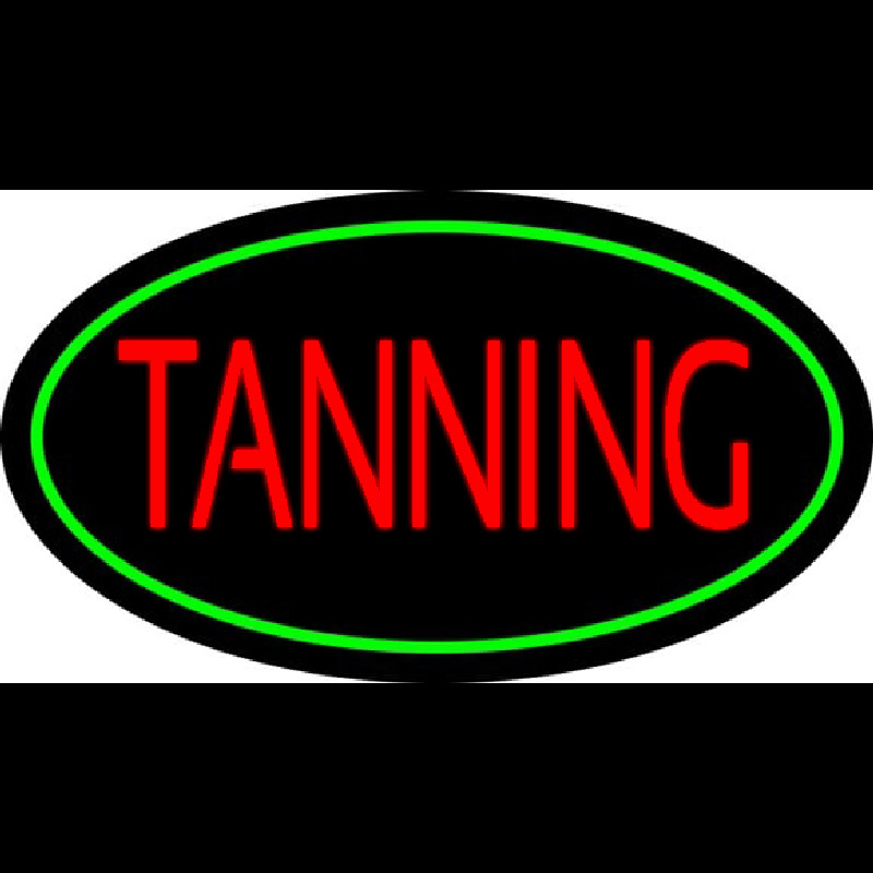 Red Tanning With Oval Green Border Neon Skilt