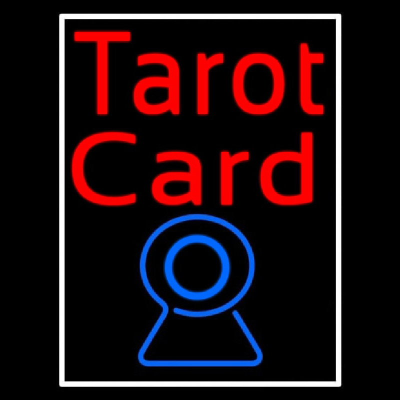 Red Tarot Card Blue Crystal With White Border Neon Skilt